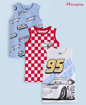 Honeyhap Disney Sleeveless T-Shirts With Car Graphics Pack of 3 - Multicolor