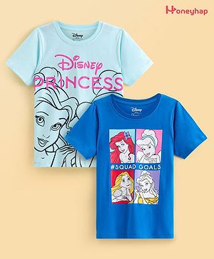 HoneyHap Disney Cotton Knit Half Sleeves T-Shirt with Disney Princess Graphics Pack of 2 - Blue