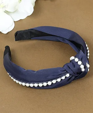Jewelz Cross Knot Detailed Pearl Embellished Hair Band - Blue