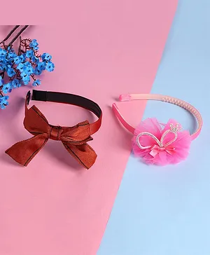 Jewelz Set Of 2 Bow & Stoned Embellished Hair Bands - Pink & Light Maroon