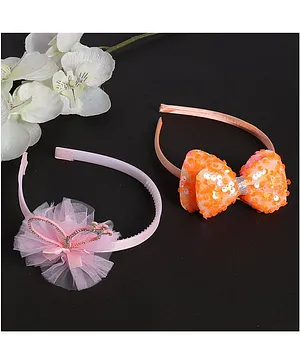 Jewelz Set Of 2 Sequin Bow Embellished Hair Bands - Pink & Orange