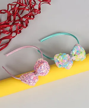 Jewelz Set Of 2 Sequin Bow Embellished Hair Bands - Pink & Green