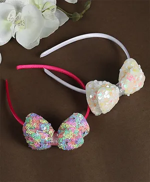 Jewelz Set Of 2 Sequin Bow Embellished Hair Bands - Pink & White