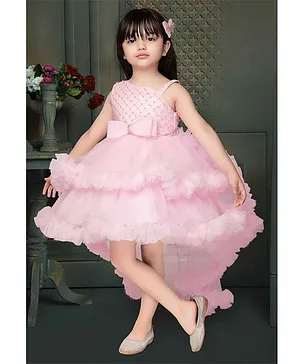 Pink Sequin Tailback Party Frock With Bow Embellishment For Girls