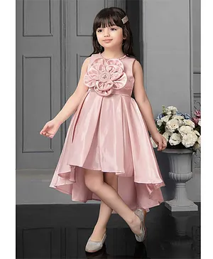 Lagorii Peach Satin High Low Frock With Flower Embellishment
