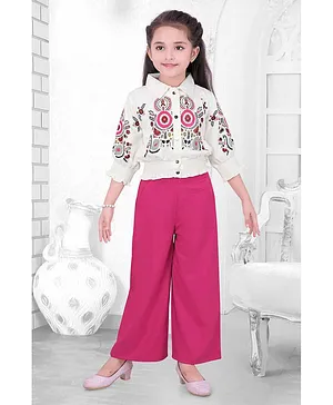 Stylish Printed White Top With Pink Palazzo Set For Girls