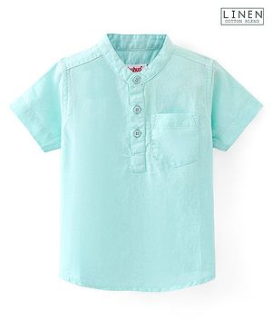 Babyhug Cotton Linen Half Sleeves Solid Kurta Shirt- Mint