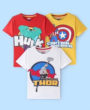 Pine Kids Marvel Half Sleeve T-Shirt with Avengers Graphics Pack Of 3 - Red White & Yellow