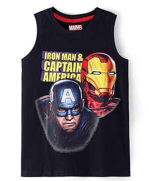 Pine Kids Marvel Cotton Knit Sleeveless T-Shirt With Avengers Graphics - Black