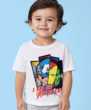 Pinekids Marvel Cotton Knit Half Sleeves T-Shirt With Avengers Print - White