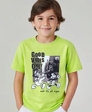 Pine Kids Disney 100% Cotton Knit Half Sleeve T-Shirt with Mickey Mouse Family Graphics - Green
