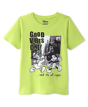 Pine Kids Disney 100% Cotton Knit Half Sleeve T-Shirt with Mickey Mouse Family Graphics - Green