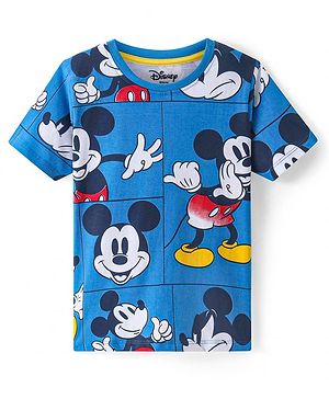 Pine Kids Disney Cotton Knit Half Sleeves T-Shirt With Mickey Mouse Graphics - Blue