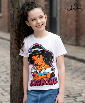 Pine Kids Disney Cotton Knit Half Sleeves T-Shirt With Disney Princess Graphics - Pink & White