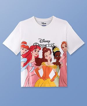 Pine Kids Disney Cotton Knit Half Sleeves T-Shirt With Disney Princess Print - White