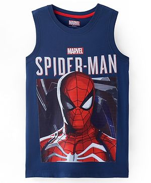 Pine Kids Marvel 100% Cotton Knit Sleeveless Tank T-Shirt with Front and Back Spiderman Graphics - Navy