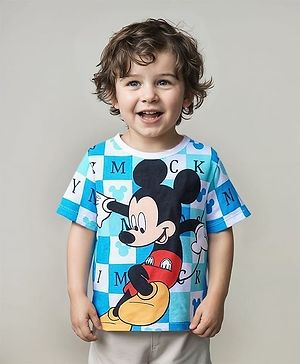 Babyhug Disney Cotton Knit Half Sleeves T-Shirt Mickey Mouse Print - Blue