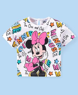 Babyhug Disney Cotton Knit Half Sleeve Over Sized  T-Shirt With Minnie Mouse Print - White