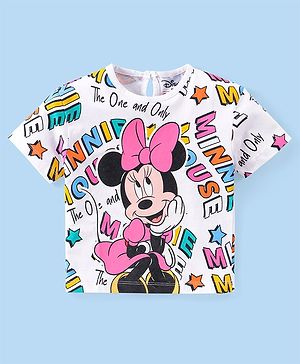 Babyhug Disney Cotton Knit Half Sleeve Over Sized  T-Shirt With Minnie Mouse Print - White