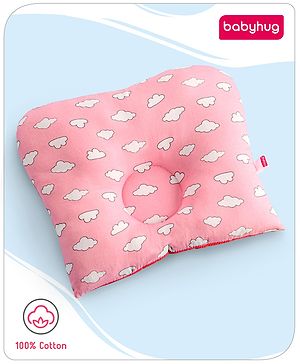 Babyhug Rectangular Head Shaping Neck Pillow Cloud Print- Pink