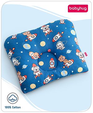 Babyhug Rectangular Head Shaping Neck Pillow Astronaut Animal Print- Blue Babyhug Rectangular Head Shaping Neck Pillow Astronaut Animal Print- Blue