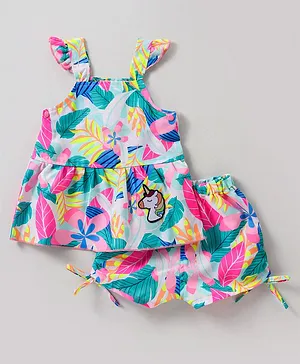 U R CUTE Sleeveless Leaves Printed Coordinating Dress With Shorts - Pink