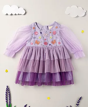 Nauti Nati Full Sleeves Sequin Butterfly Embellished Dress - Purple