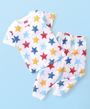 Babyhug Cotton Knit Half Sleeves Night Suit Star Print - Multicolour