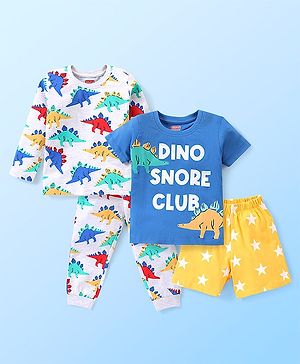 Babyhug Cotton Knit Full & Half Sleeves Dino Printed Night Suit Pack of 2 - Multicolour