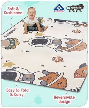 Babyhug Premium Reversible Foldable Waterproof Floor mat- 6 ft x 4 ft| Thickness 8mm|Space Theme|Colorful|Learn and Play Mat|Soft Foam Mat|Baby Massage|Easy to Carry Bag|0-12 Years|BIS Certified