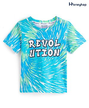 Honeyhap Premium 100% Cotton Single Jersey T-Shirt With Bio Finish Revolution Print -Baltic Sea Blue