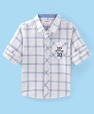 Babyhug Cotton Woven Full Sleeves Regular Collar Check Shirt - White