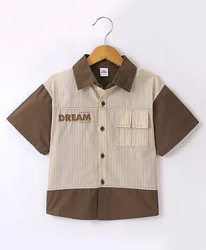 Kookie Kids Woven Half Sleeves Solid Shirt - Coffee Brown