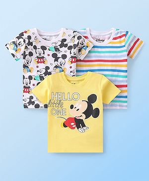 Babyhug Disney 100% Cotton Knit Half Sleeves T-Shirt With Mickey Mouse Graphics Pack of 3- Multicolor