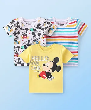 Babyhug Disney 100% Cotton Knit Half Sleeves T-Shirt With Mickey Mouse Graphics Pack of 3- Multicolor