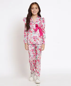 Readiprint Fashions  Satin Silk Full Sleeves Floral  Printed Co Ord Set  - Pink