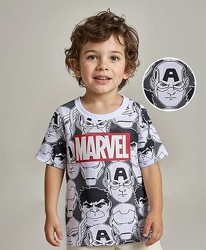 Babyhug Marvel Cotton Half Sleeve T-Shirt With All Over Avengers Print - Black