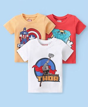 Babyhug Marvel Cotton Knit Half Sleeves T-Shirt With Avengers  Graphics Pack of 3 Full - Multicolor