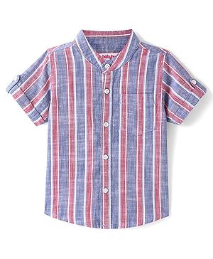 Babyhug Cotton Half Sleeve Mandarin Collar Striped Shirt - Multicolor