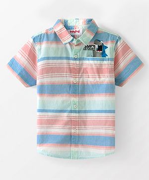 Babyhug Cotton Half Sleeves Striped Shirt with Shark Print -Multicolour