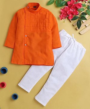 Jeet Ethnics Full Sleeves Checked Kurta & Pyjama Set - Orange