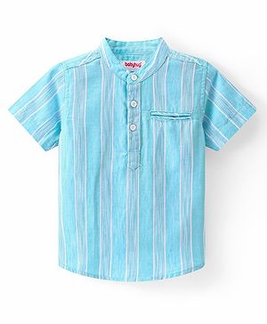 Babyhug Cotton Woven Half Sleeves Mandarin Collar Striped Kurta Shirt - Blue