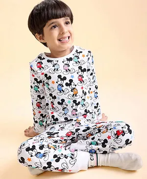 Babyhug Disney Single Jersey Knit Full Sleeves Mickey Mouse Family Printed Night Suit - White