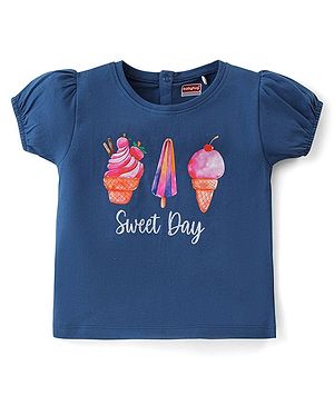 Babyhug Cotton Half Sleeves Top With Ice-Cream Graphics - Navy