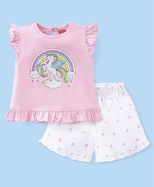 Babyhug Cotton Single Jersey Knit Sleeveless Night Suit Unicorn Print - Pink