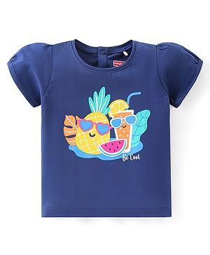 Babyhug Cotton Knit Half Sleeves Top with Pineapple  Graphics  - Navy Blue