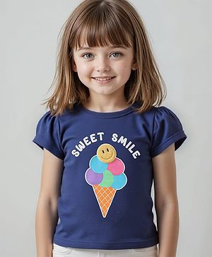 Babyhug Cotton Knit Half Sleeves T-Shirt with Ice Cream Graphics - Navy Blue