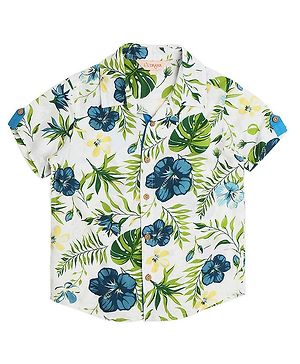 Lil' Drama Half Sleeves Floral Printed Shirt - Green