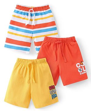 Babyhug Cotton Shorts Striped & Text Print Pack of 3 - Multicolour