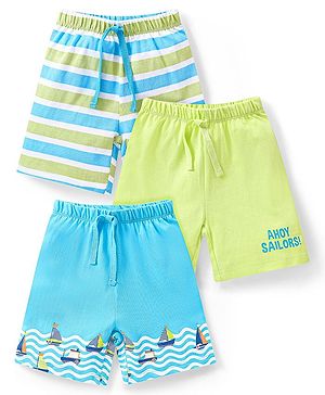 Babyhug Cotton Knit Boats Printed Shorts Pack of 3 - Multicolour